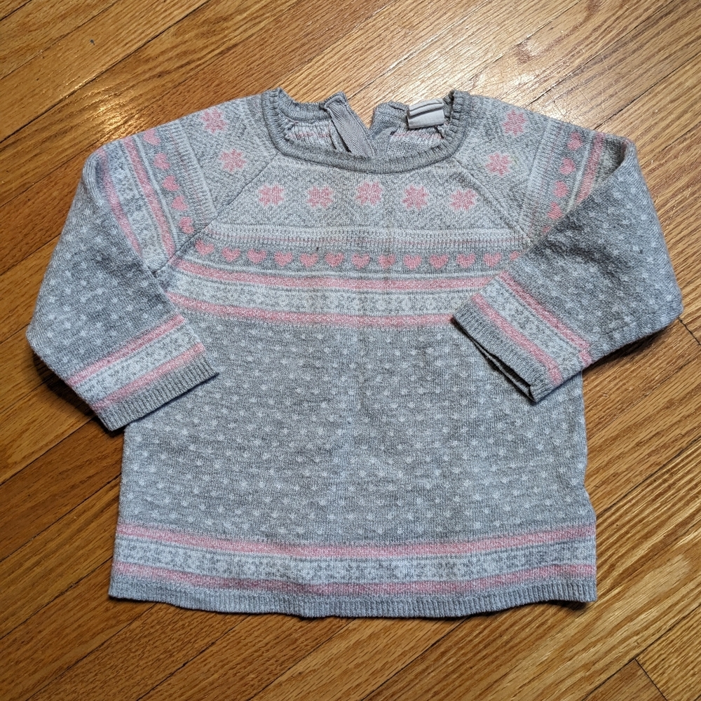 H&M girls sweater long sleeve 12-18 mo grey pink winter warm top kids designer